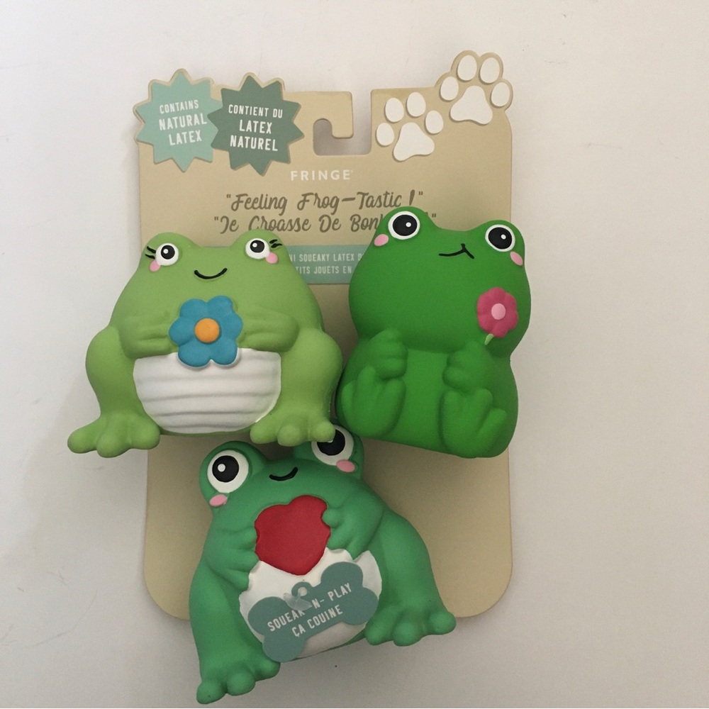 Fringe Dog Toys “Feeling Frog-tastic” Latex Frogs Squeakers NEW
